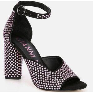 Gianni Bini Womens Size 7.5M Black Rhinestone High Heels Open Toe